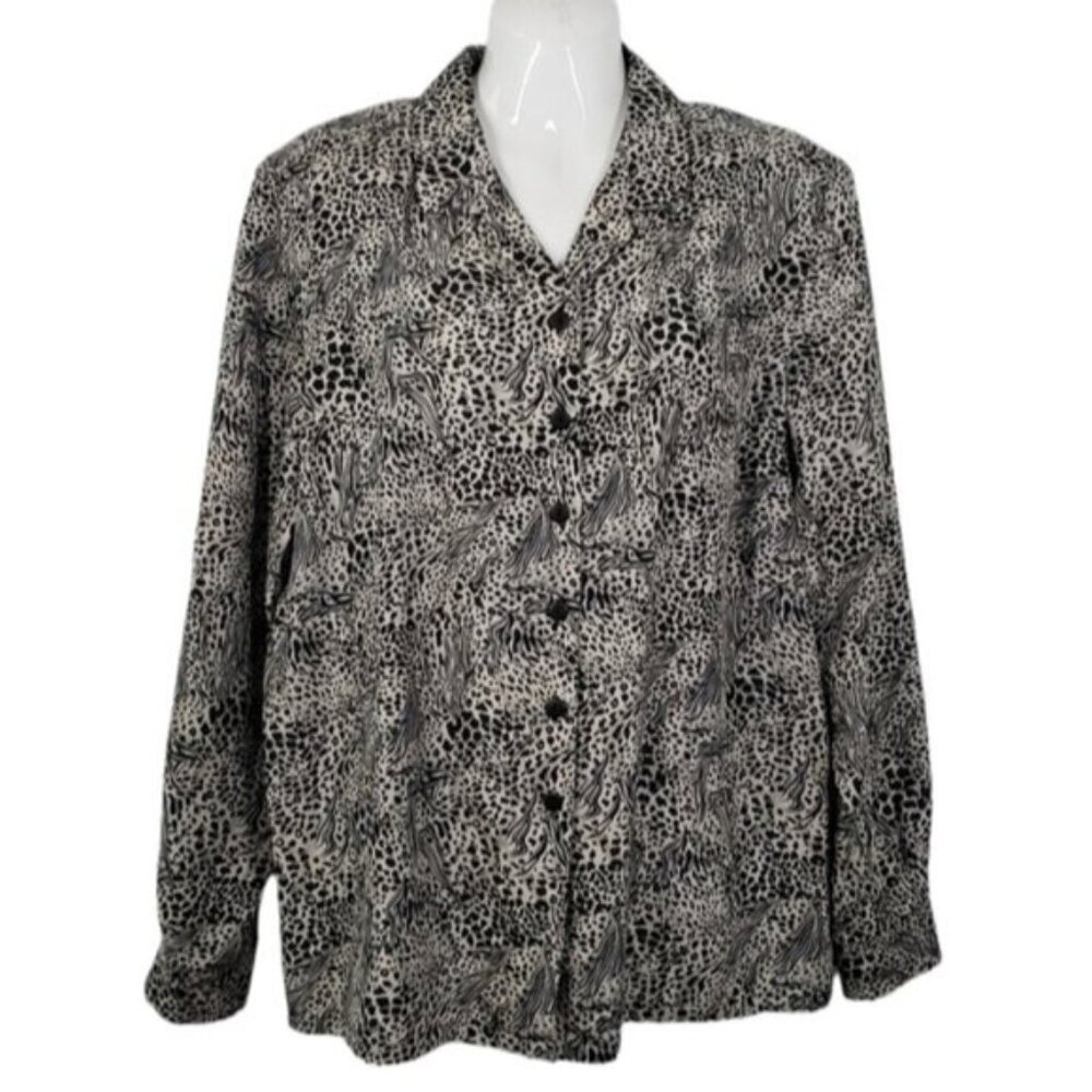 Vintage Silk Blouse Top Anna and Frank Women's Size Large Animal Leopard Print